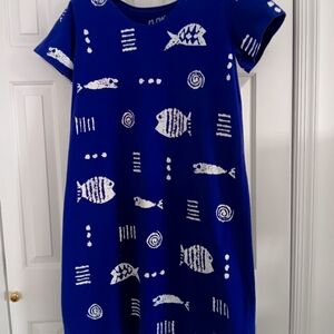 Navy Blue Dress with White Fish Print